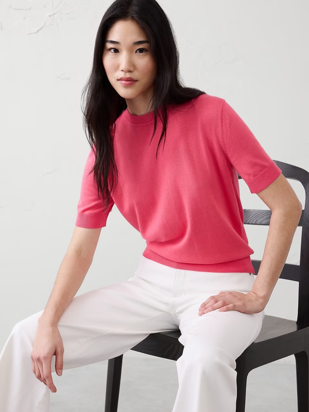 Women’s Banana Republic Fuchsia Linen Blend Short Sleeve Crew Neck Sweater Sz XL